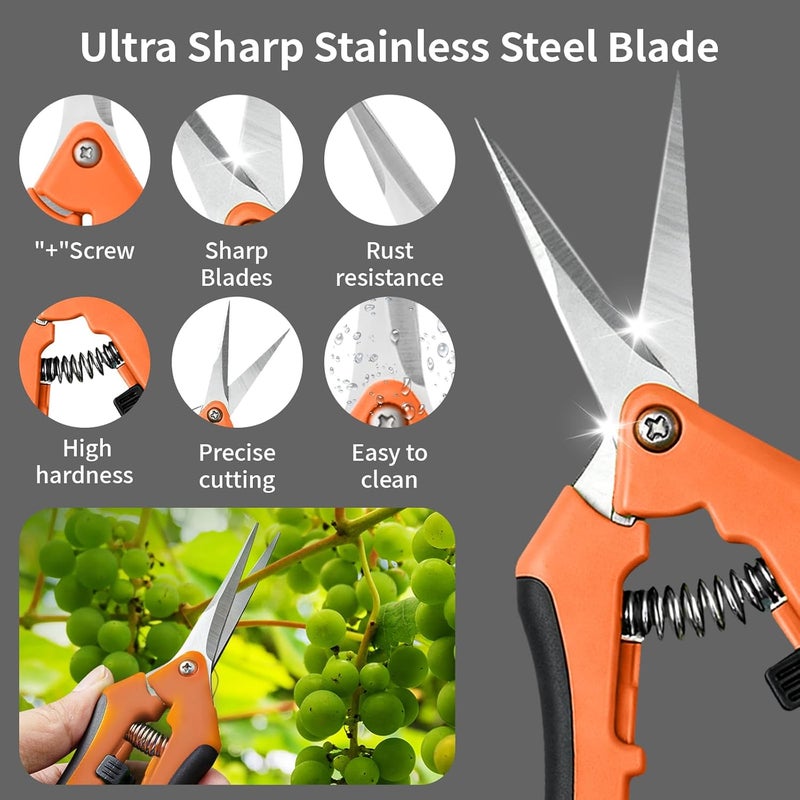 Drametic+ 4 Pack Garden Pruning Shears, Stainless Steel Shears, Gardening Shears Scissors Pruning Shears for Gardening Tools (2pcs Green+2pcs Orange) - Image 4